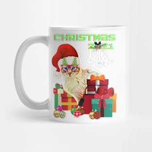 Merry Christmas 2021, Cat with a hat, Christmas gift Mug